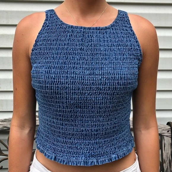 Fits Adult! Vintage Smocked Denim Blouse - Picture 1 of 12